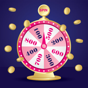 Cute And Pink Lucky Draw Wheel With Coins Vector For Shopping Promotion.