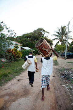 Lebeha Drummers Ronald Willams and Warren Martinez at the drumming center in Hopkins, winners of the Battle of the Drums
