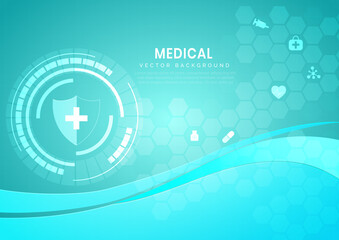 Abstract blue hexagon background. Medical technology and science concept and health care icon pattern.