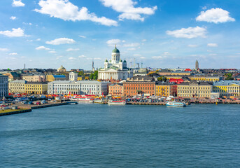 Helsinki cityscape with Helsinki Cathedral and Market square, Finland