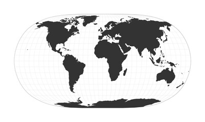 Map of The World. Natural Earth II projection. Globe with latitude and longitude net. World map on meridians and parallels background. Vector illustration.