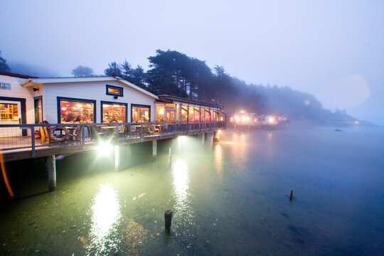 Nick's Cove Restaurant at night, Tomales Bay