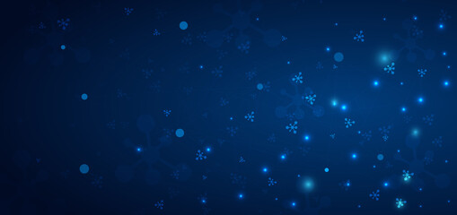 Abstract molecule pattern on dark blue background. Medical and science, technology connection concept.