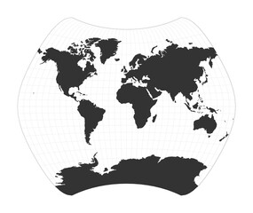 Map of The World. Larrivee projection. Globe with latitude and longitude net. World map on meridians and parallels background. Vector illustration.