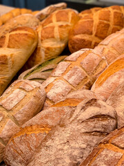 bread on display in a bakery