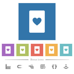 Heart card symbol flat white icons in square backgrounds