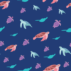 Sea turtles vector repeat pattern-03