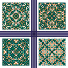 Vector seamless texture collection. Set of colorful background with ethnic oriental ornament - 413793321