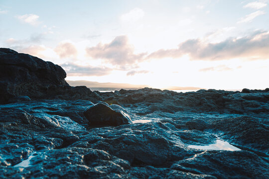 Sunrise over the volcanic coast of Costa Calma Fuerteventura