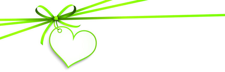 green ribbon bow with heart hang tag