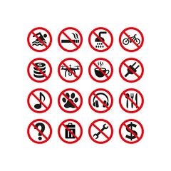 Prohibition signs set safety on white background.