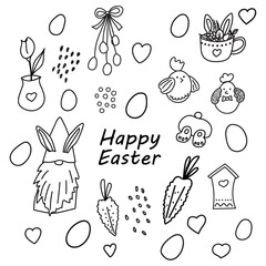 Vector set of easter elements. Spring decorative collection in doodle style - 413794538