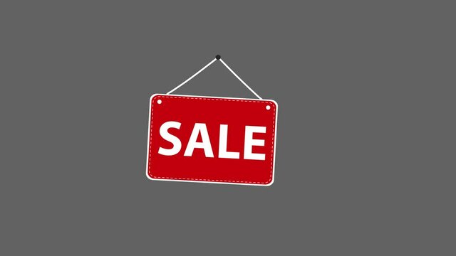Sale sign - Red Sale door sign animated cartoon vector animation on transparent background - Sale Store Hanging door sign with alpha channel. Sign for Shops that says Sale.