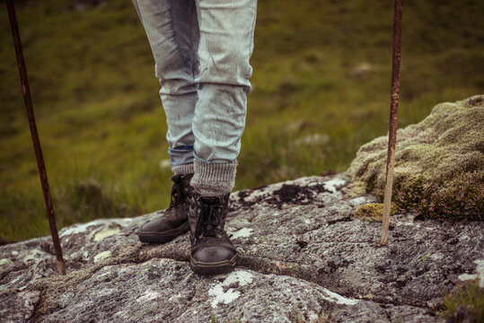 hiking boots on rock in scotland