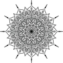 myserious beautiful hand drawn mandala for meditation, tattoo design oriental or indian, islamic ornament vector illustration. Print for anti stress coloring book