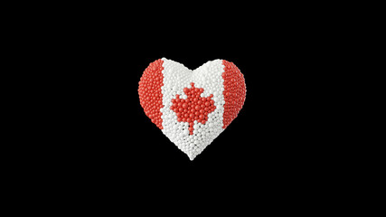 Canada National Day Canada Day. July 1. Heart shape made out of shiny sphere on black background. 3D rendering.