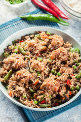 Fried rice witch chicken, eggs and vegetables