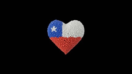 Chile National Day. September 19. Heart shape made out of shiny sphere on black background. 3D rendering.