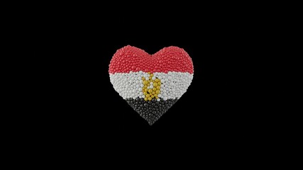 Egypt National Day. July 23. Heart shape made out of shiny sphere on black background. 3D rendering.