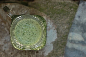 green detox matcha tea for dieting, top view.Selective focus.