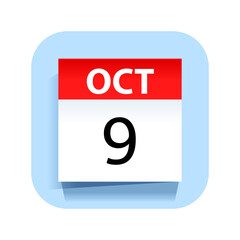 October 9. Calendar Icon. Vector Illustration.
