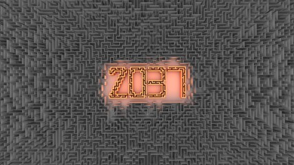 3D illustration of number 2037 in a center of a maze