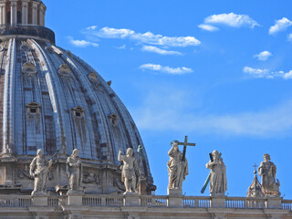 Obraz premium Zoom detail photo of sculptures on top of Saint Peter basilica in Vatican City, Rome, Italy