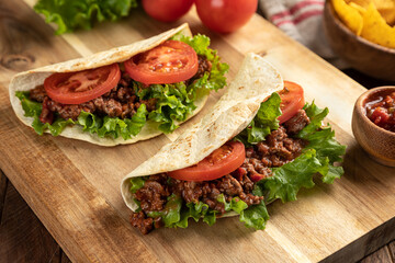 Beef Tacos With Lettuce and Tomato