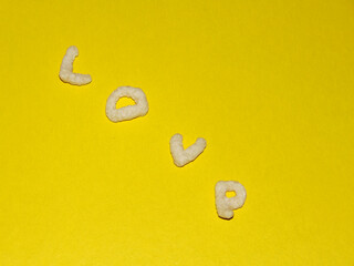 funny inscription love made of edible letters. Blank for a card for a wedding or Valentine's Day