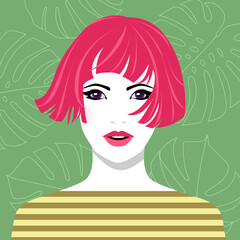 Smiling woman with purple hair