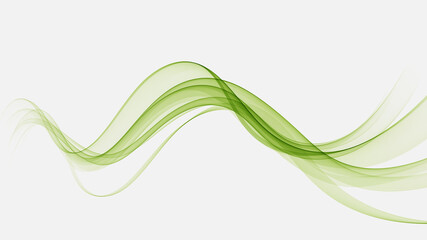 Abstract green wavy lines. Color vector background. Smoke transparent green wave