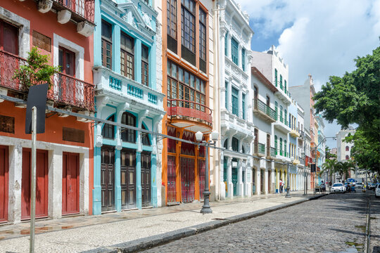 Colonial houses in Good Jesus Street (Rua do Bom Jesus), Recife, Pernambuco, Brasil.