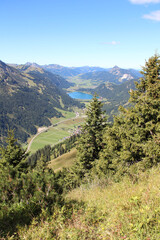 Top view of mountain with Haldensee in background