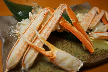 Plate with crab legs, Echizen Crab,  in Fukui, Japan  - 越前 ガニ 福井 日本 © Eric Akashi