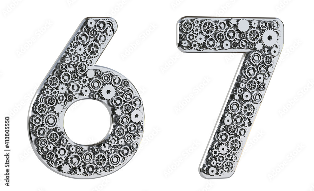 Fototapete gear number made from realistic metal isolated on white background. mechanical concept. set of numbe
