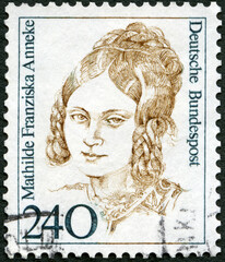 GERMANY - 1986: shows Mathilde Franziska Anneke (1817-1884), American author, Famous Women, 1986