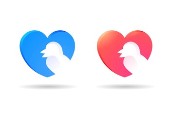 Love and Bird logo design. gradient heart icon for valentine. animal care symbol