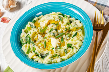 Irish colcannon potato mash with kale, top view