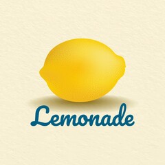 Lemonade logo, icon with realistic fresh lemon fruit vector illustration.