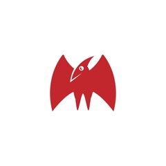 cute red pterodactyl logo illustration, flying dinosaur cartoon character. winged