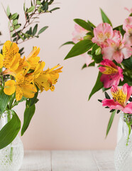 Bouquet of alstroemeria. Spring bouquet of flowers, the concept of spring time. Copy space.