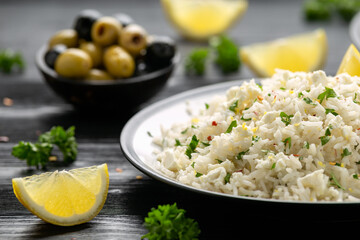 Greek Feta cheese Rice with lemon zest and herbs
