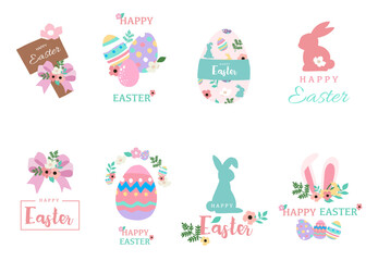 Fototapeta na wymiar Collection of easter object set with rabbit,egg,flower.Editable vector illustration for website, invitation,postcard and sticker