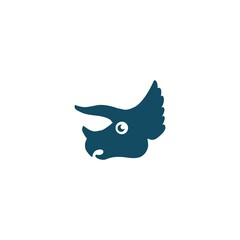 cute blue triceratops head logo illustration, dinosaur cartoon character