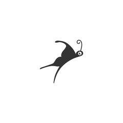 cute grey butterfly logo illustration. flying insect from side cartoon character