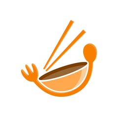 Restaurant logo. Food stalls. Cooking Ware Logo. bowl, fork, spoon, chopsticks icon design illustration