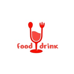 Food and Drink Logo. Glass, spoon, and fork illustration. Restaurant Business concept Design