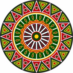 Vector red yellow green round colored aztec indian ornament with triangles