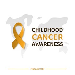 childhood cancer awareness day poster design with symbol realistic gold ribbon, vector illustration