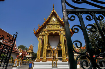 Fototapeta premium The outside of the Buddhist church at Wat Thepleela temple ,Bangkapi district ,Bangkok Thailand